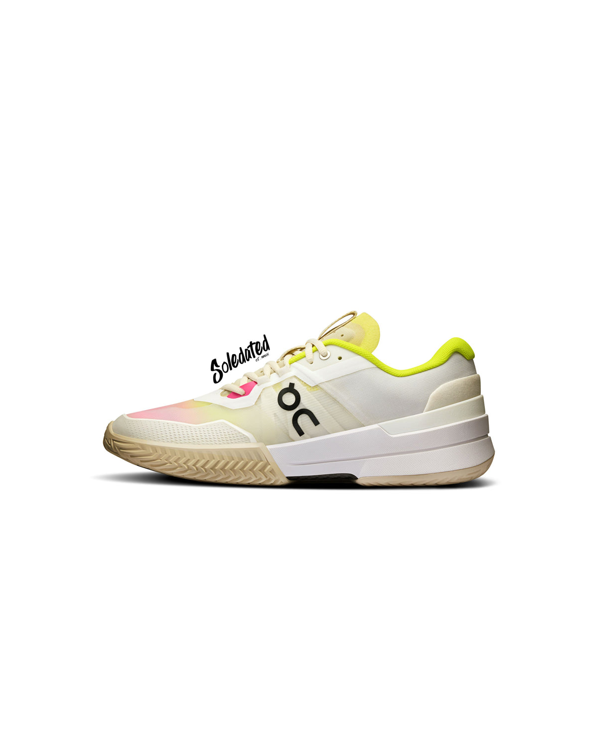 On THE ROGER Pro 2 White Lime tennis shoe medial side view with reinforced upper