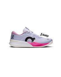 On THE ROGER Pro 3 Clay Thistle Pink tennis shoe lateral side view with Helion HF midsole