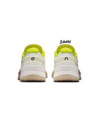 Rear view of On THE ROGER Pro 2 White Lime tennis shoes showing molded heel counters