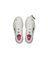 Top view of On THE ROGER Pro 3 White Pink tennis shoes showing mesh upper and pink insoles