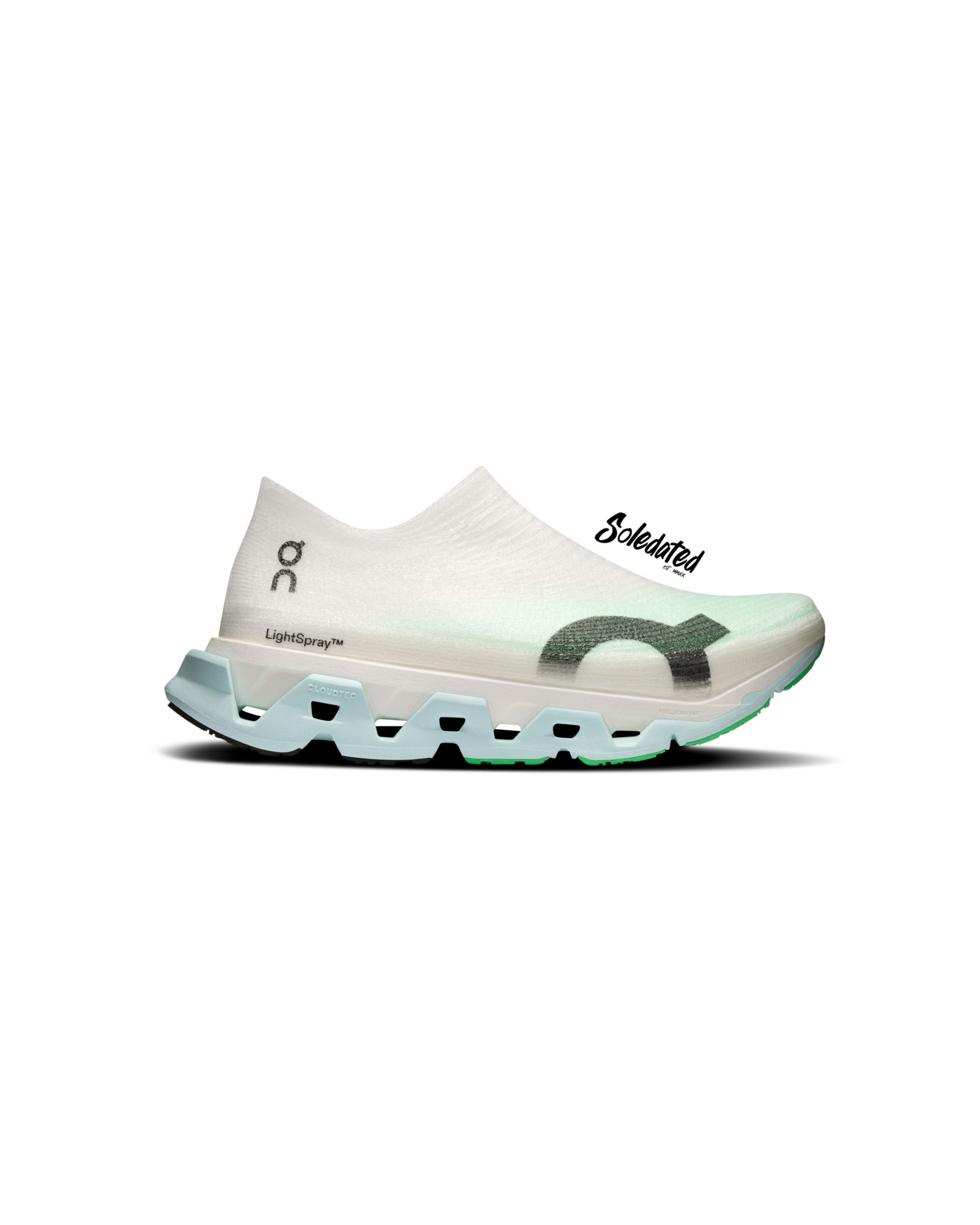 On LightSpray Cloudmonster 3 Hyper Flurry Verdite lateral side