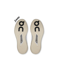 Outsole view of On THE ROGER Pro 3 Ivory Wash showing diamond traction pattern and Speedboard