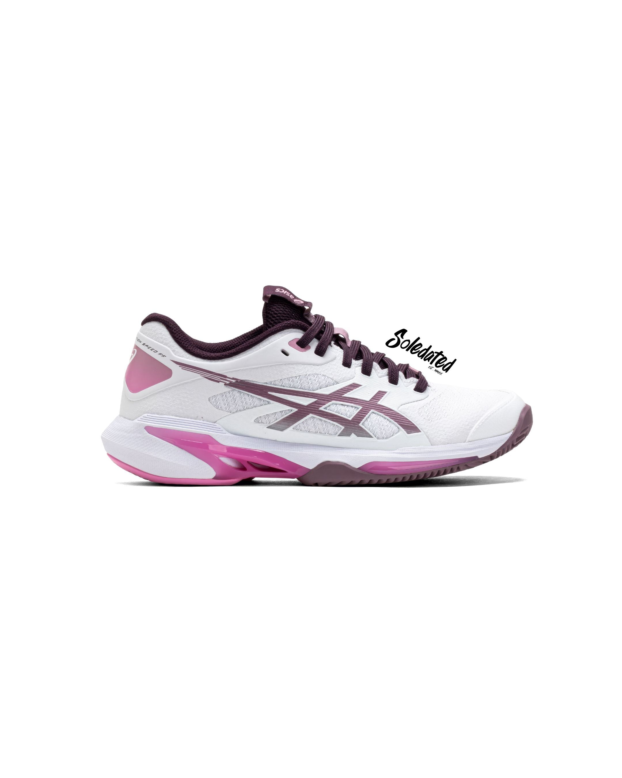 ASICS Solution Speed FF 4 White Dusty Mauve women’s tennis shoe lateral side view