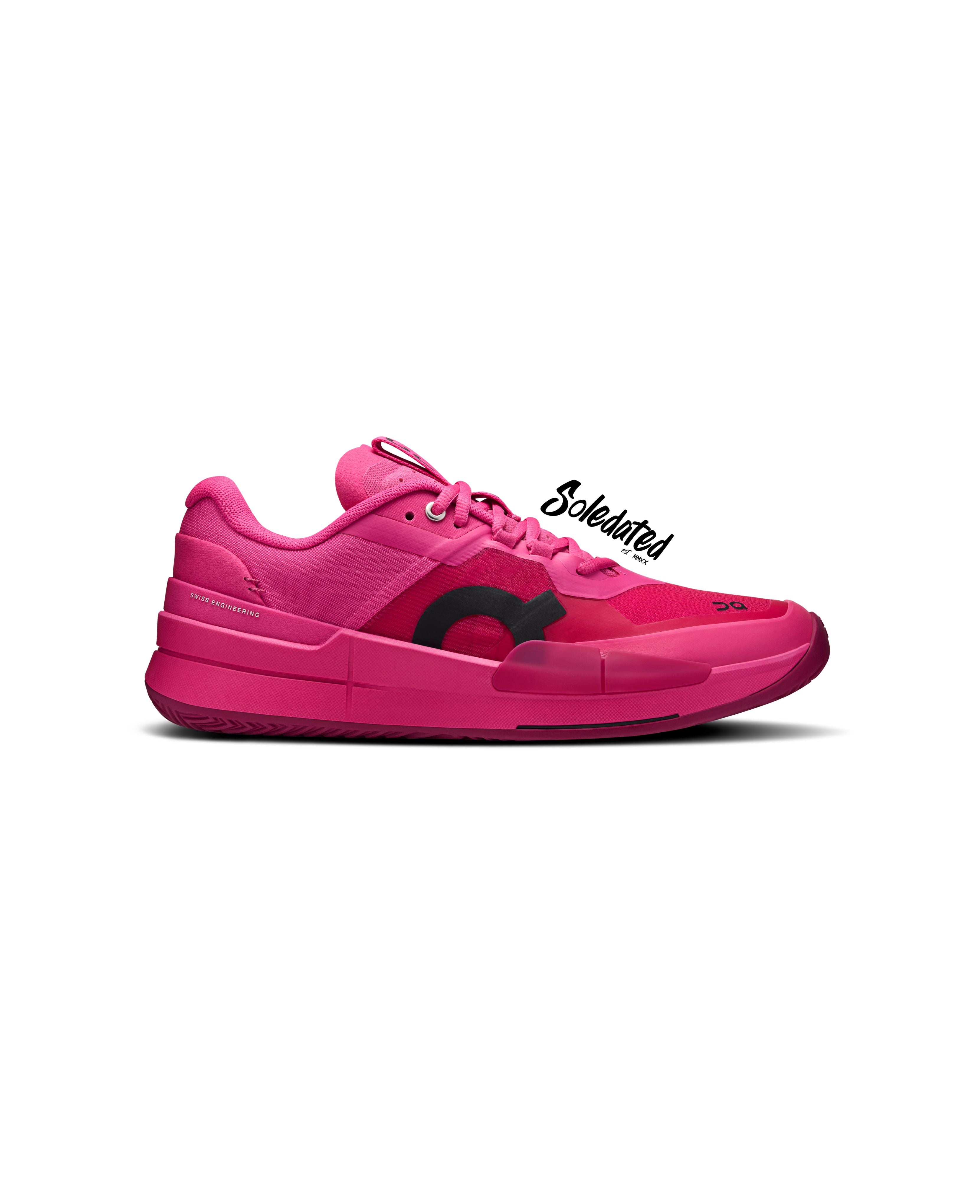 On THE ROGER Pro 2 Pink Grenadine tennis shoe lateral side view