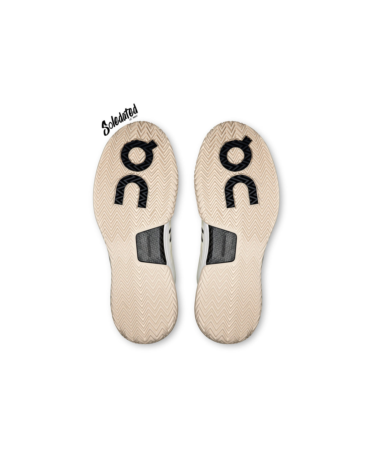 Outsole view of On THE ROGER Pro 2 White Lime showing open herringbone tread and carbon fiber Speedboard