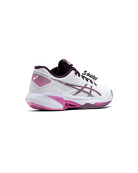 Rear three-quarter view of ASICS Solution Speed FF 4 White Dusty Mauve women’s tennis shoe