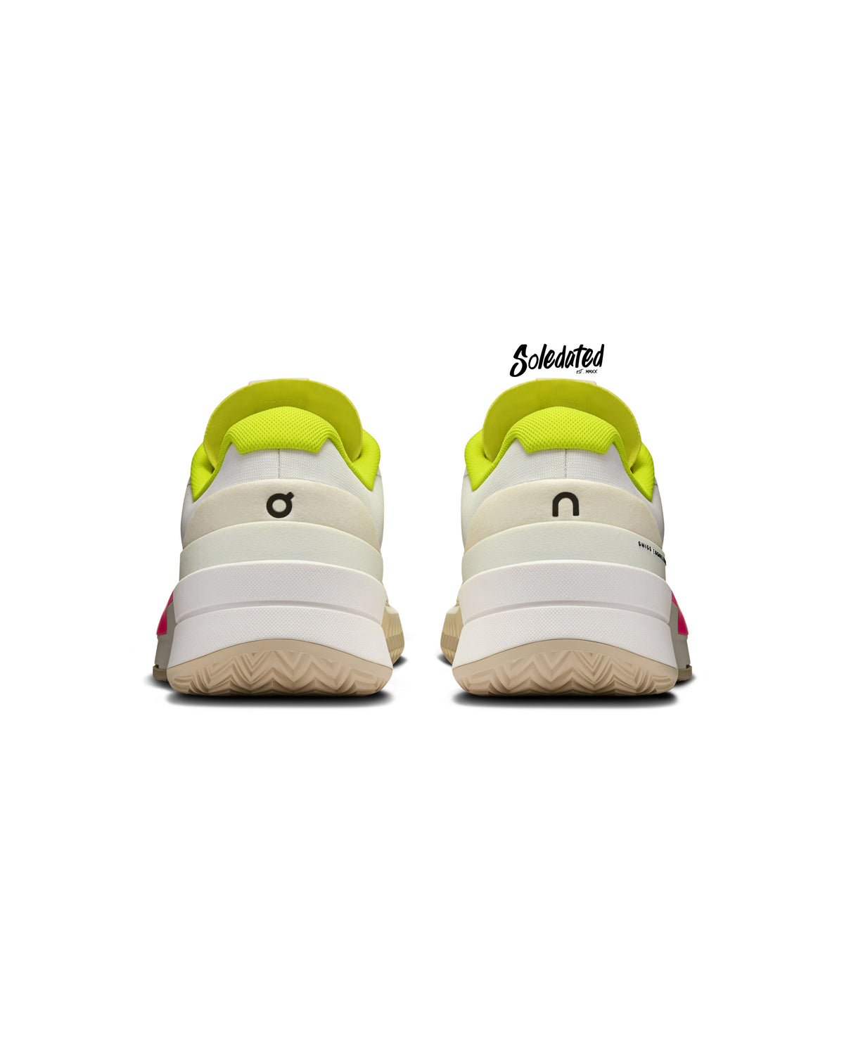 Rear view of On THE ROGER Pro 2 White Lime tennis shoes showing molded heel counters
