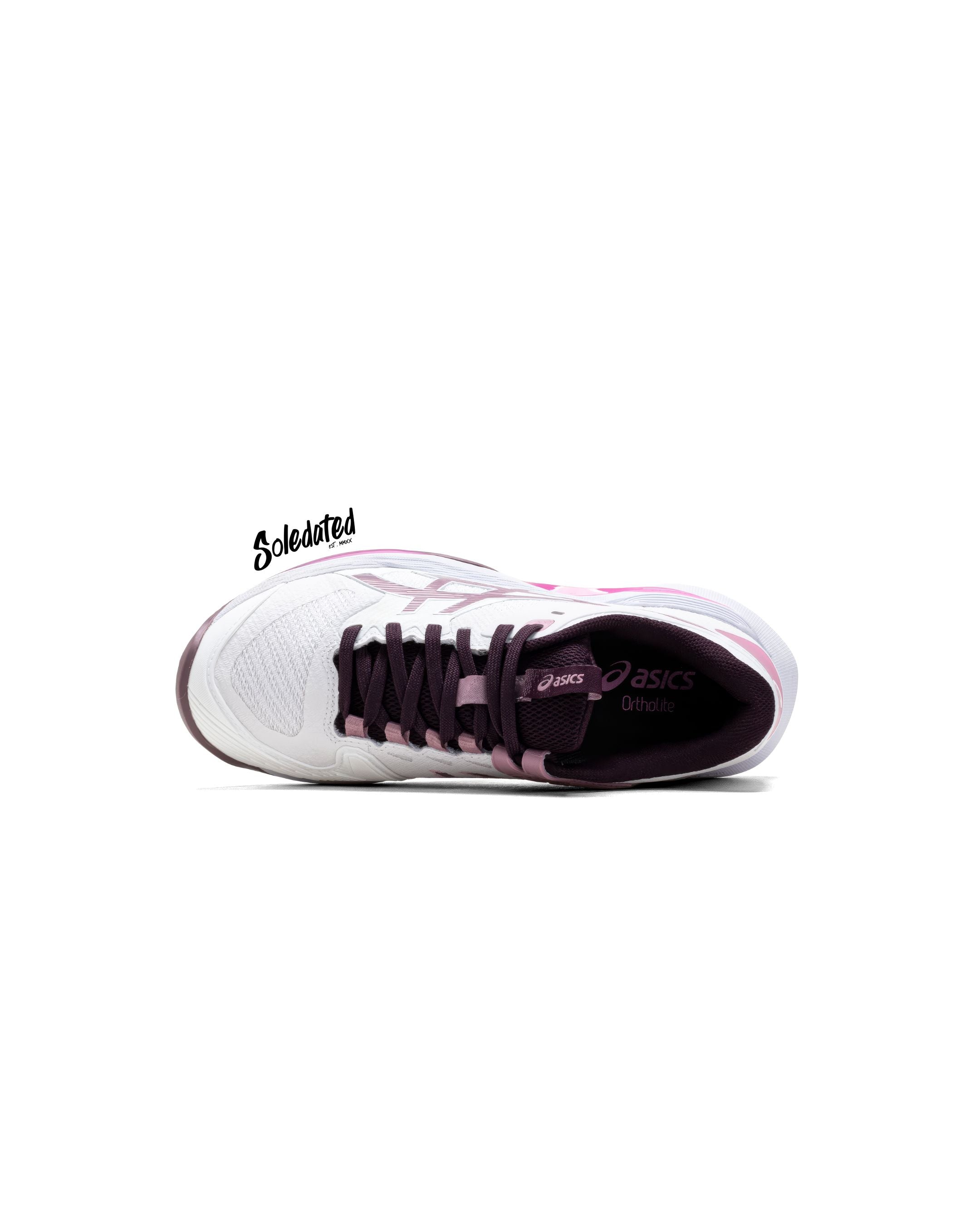 Top view of ASICS Solution Speed FF 4 White Dusty Mauve showing laces and Ortholite insole