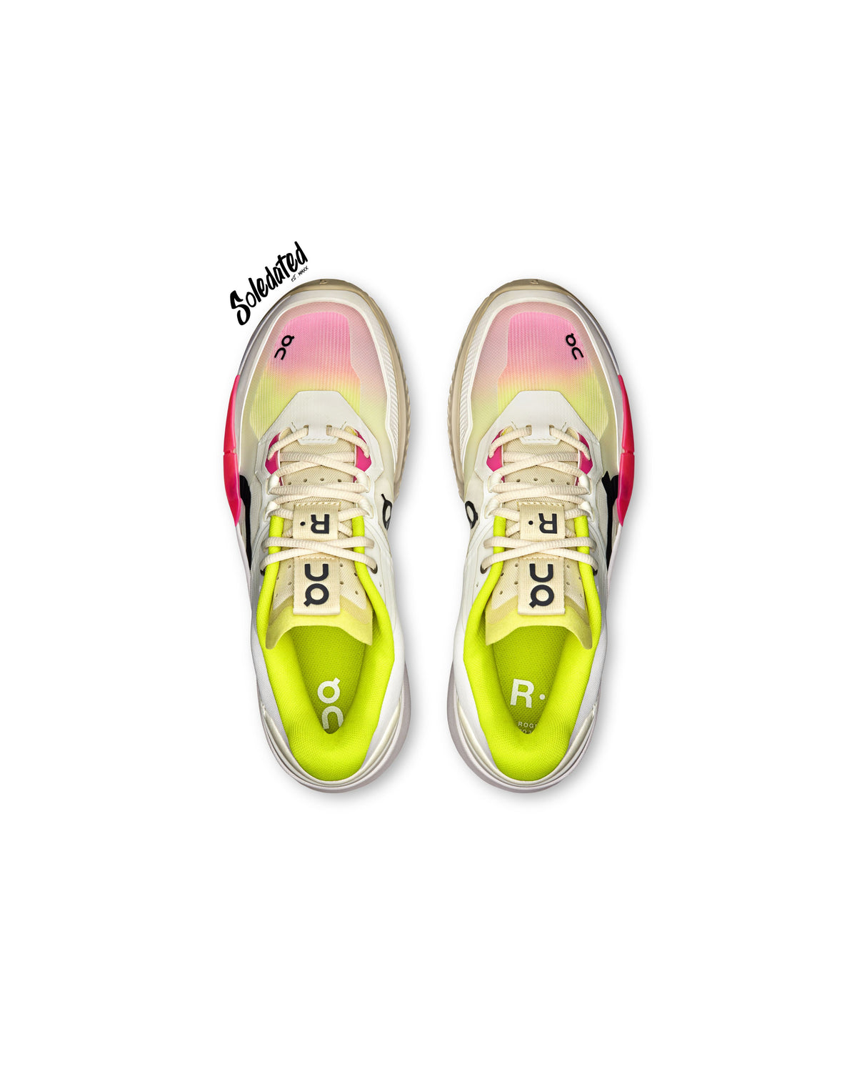 Top view of On THE ROGER Pro 2 White Lime showing lacing, perforated tongue and lime lining